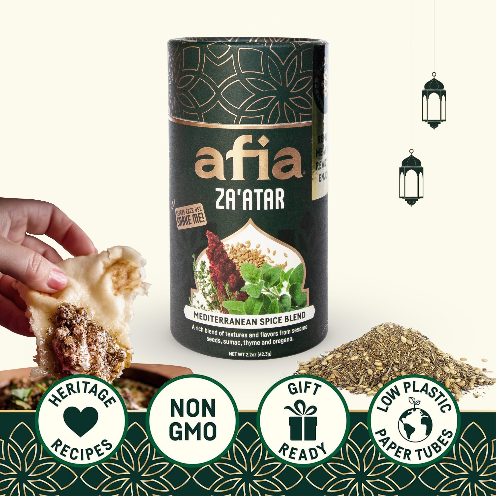 Afia Za'atar Spice Blend | Authentic Mediterranean Seasoning with Sumac, Toasted Sesame & Herbs | Perfect for Dips, Marinades, Flatbreads & More |
