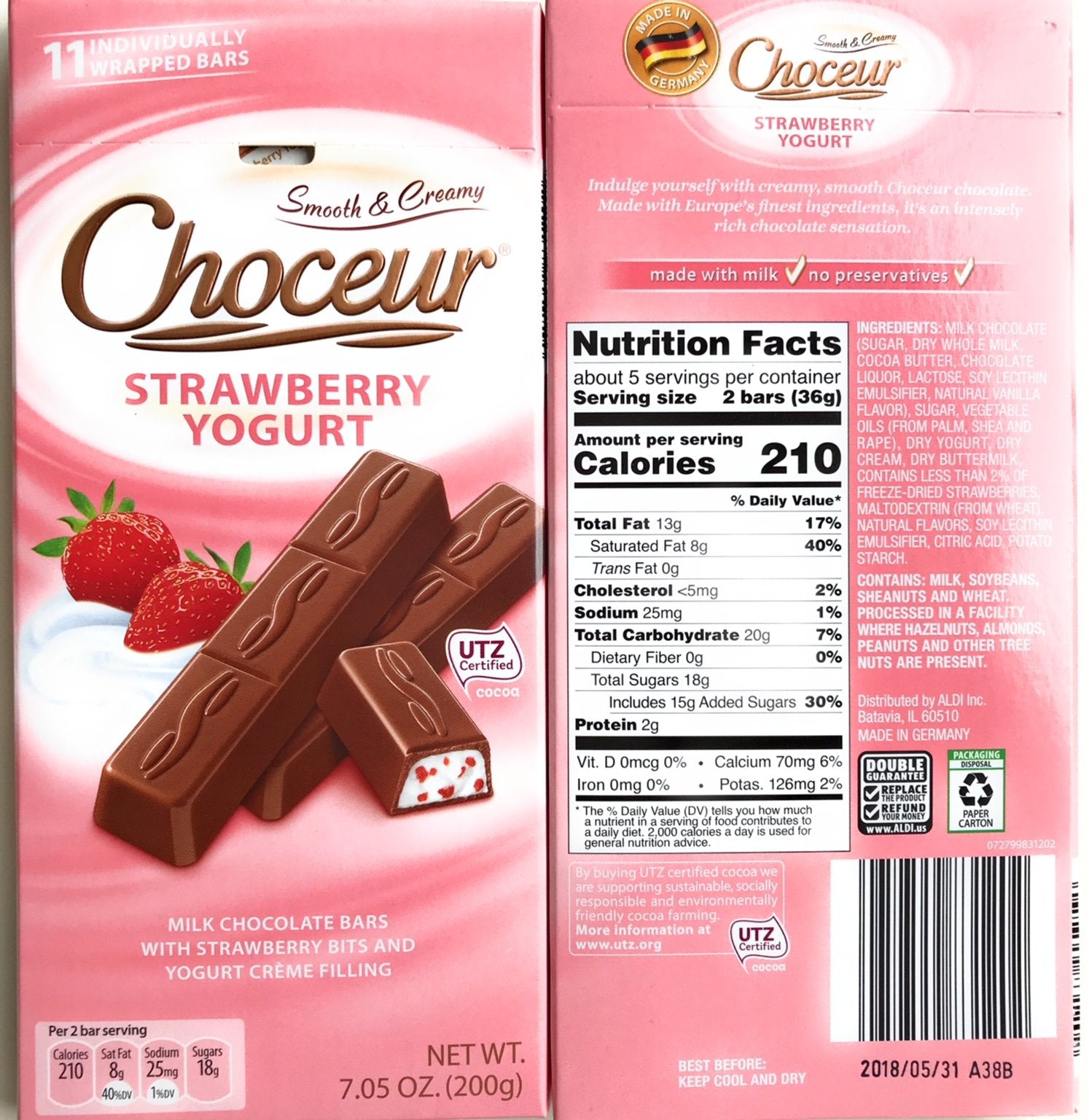 Choceur Milk Chocolate Bars with Strawberry and Yogurt (pack of 2)
