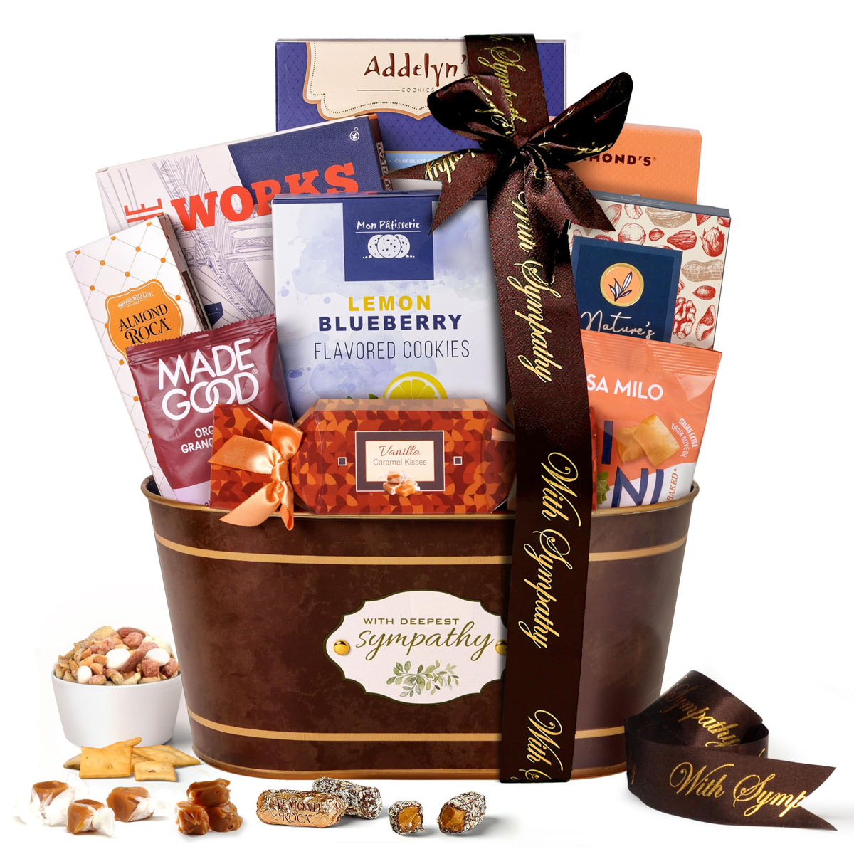 Broadway Basketeers Sympathy Gift Basket with Sweet & Savory Snacks