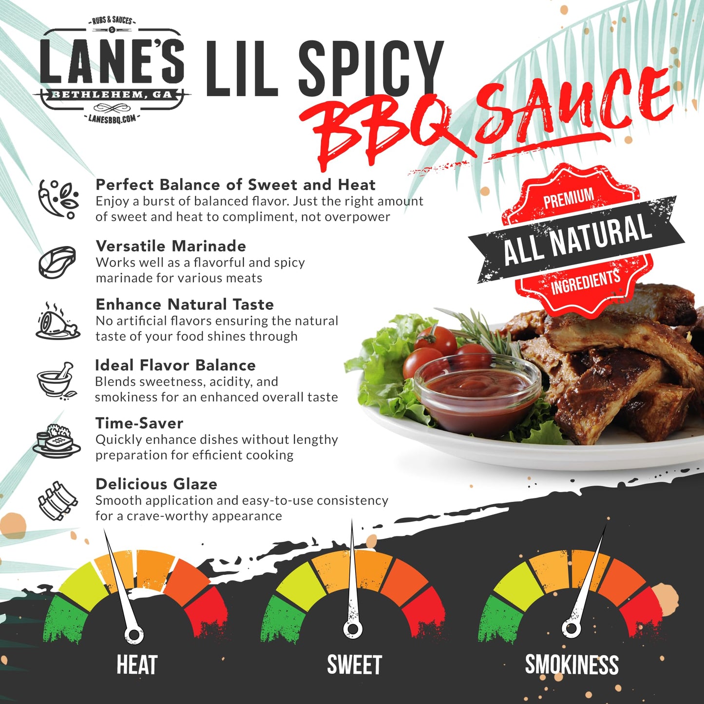 Lane's Lil Spicy BBQ Sauce, All-Natural Kansas City Style Sweet and Spicy Sauce, Goes Great with Chicken, Beef, Pork & Veggies, No MSG, No