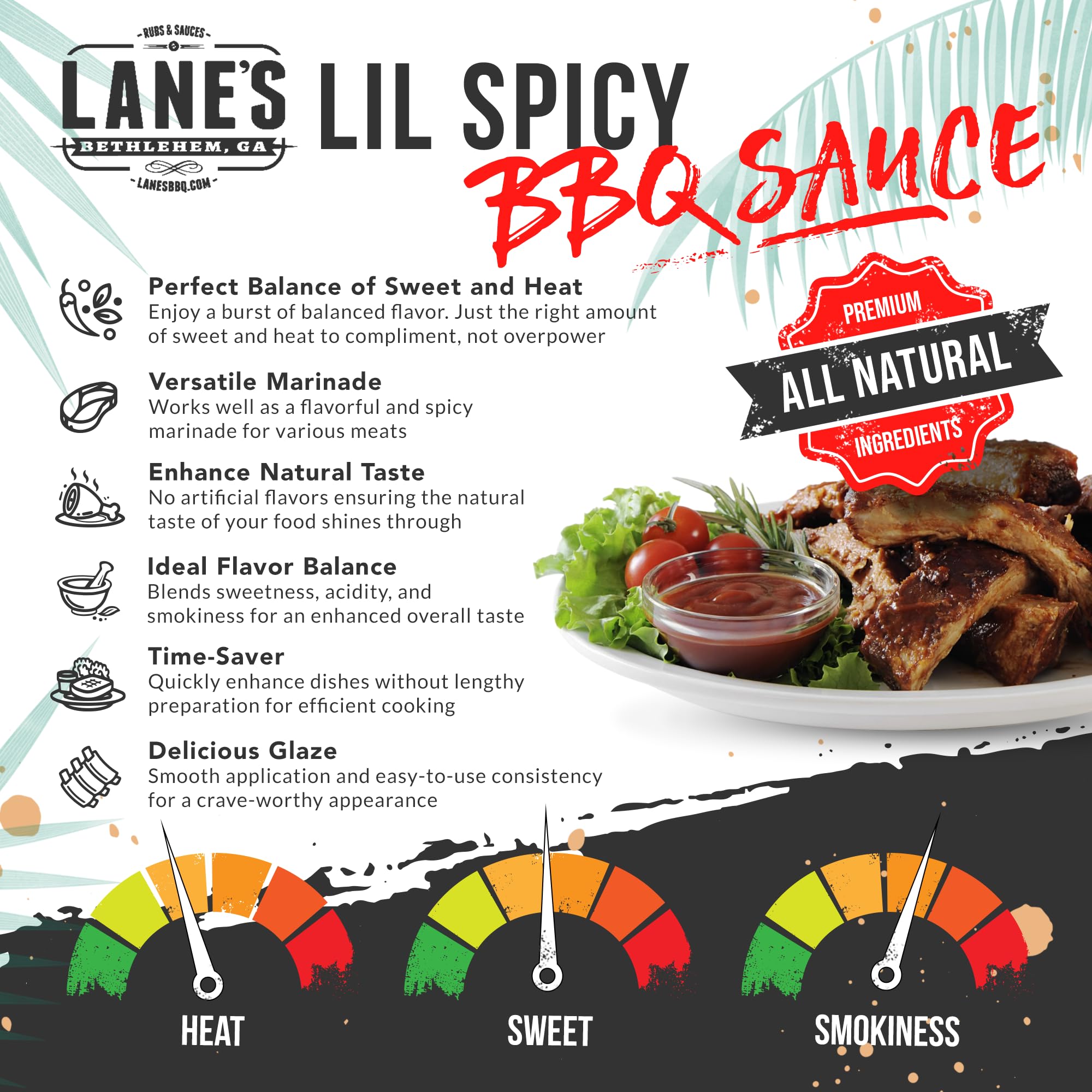 Lane's Lil Spicy BBQ Sauce, All-Natural Kansas City Style Sweet and Spicy Sauce, Goes Great with Chicken, Beef, Pork & Veggies, No MSG, No