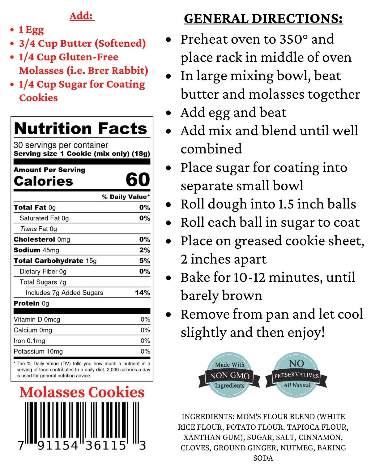 Mom's Place Gluten-Free Soft Molasses Cookies Mix (15.2 Oz)