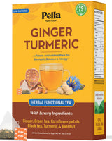 Ginger Turmeric with Black & Green Tea - Blended with Bael Nut & Cornflower Petals - Vegan, Kosher, Non-GMO Low Caffeine - Hot or Iced Herbal Drink