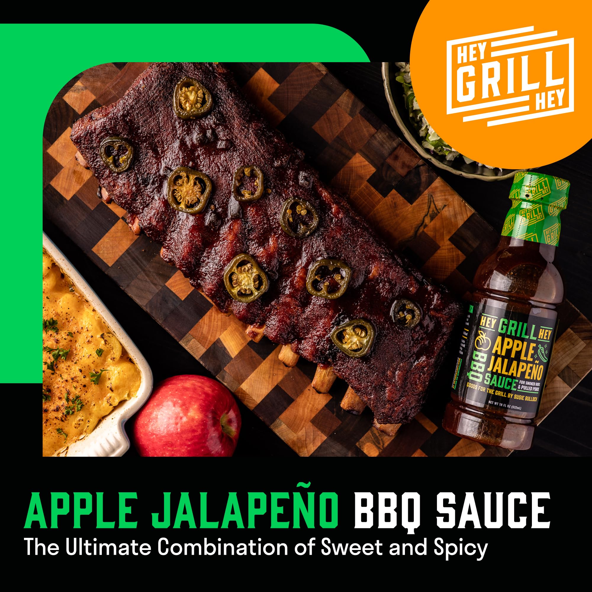 Hey Grill Hey | BBQ Sauce | Sweet and Spicy Sauce | BBQ Glaze | Pulled Pork, Ribs | Grilling Essentials | Apple Jalapeno