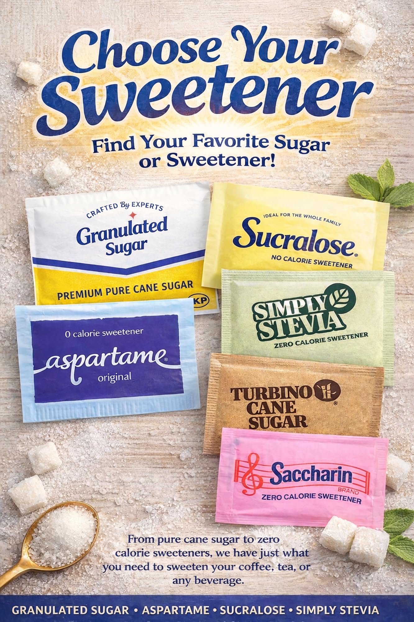 300 Count Sugar & Sweetener Packets Variety | White Sugar, Raw Sugar In The Raw, Zero Calorie Sweeteners | Coffee Sweetener Assortment | Individually
