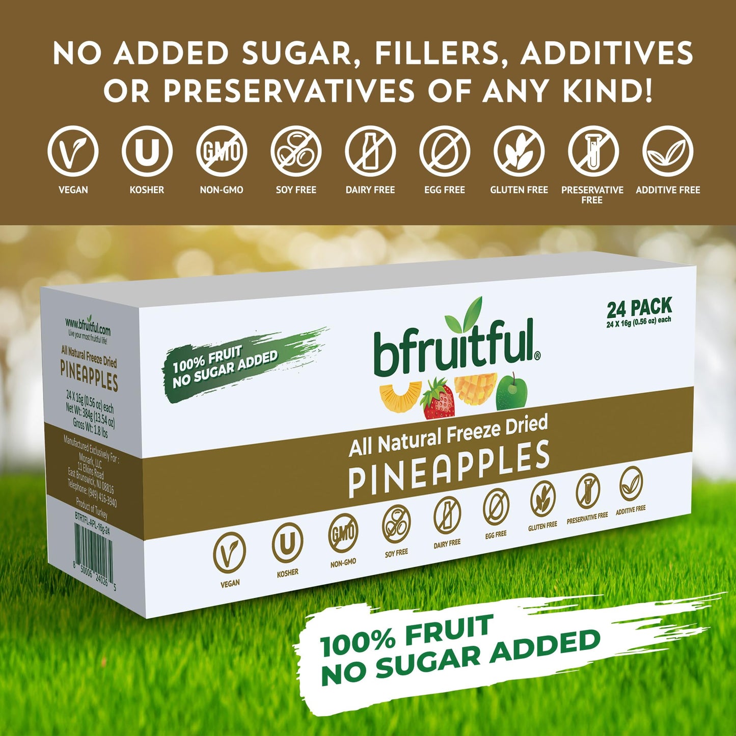 bfruitful Freeze-Dried Pineapple, Freeze Dried Fruit Snacks with No Sugar Added, Vegan, Non GMO, Kosher, Wholesome Fruit Bites, Perfect for Kids or
