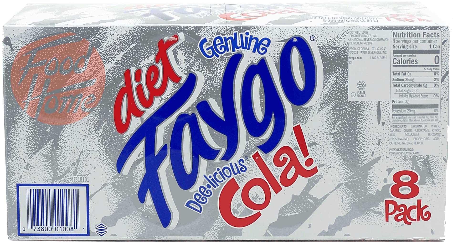 Diet Faygo Cola! soda pop. 8-pack 12-fl. oz. cans in box (1)