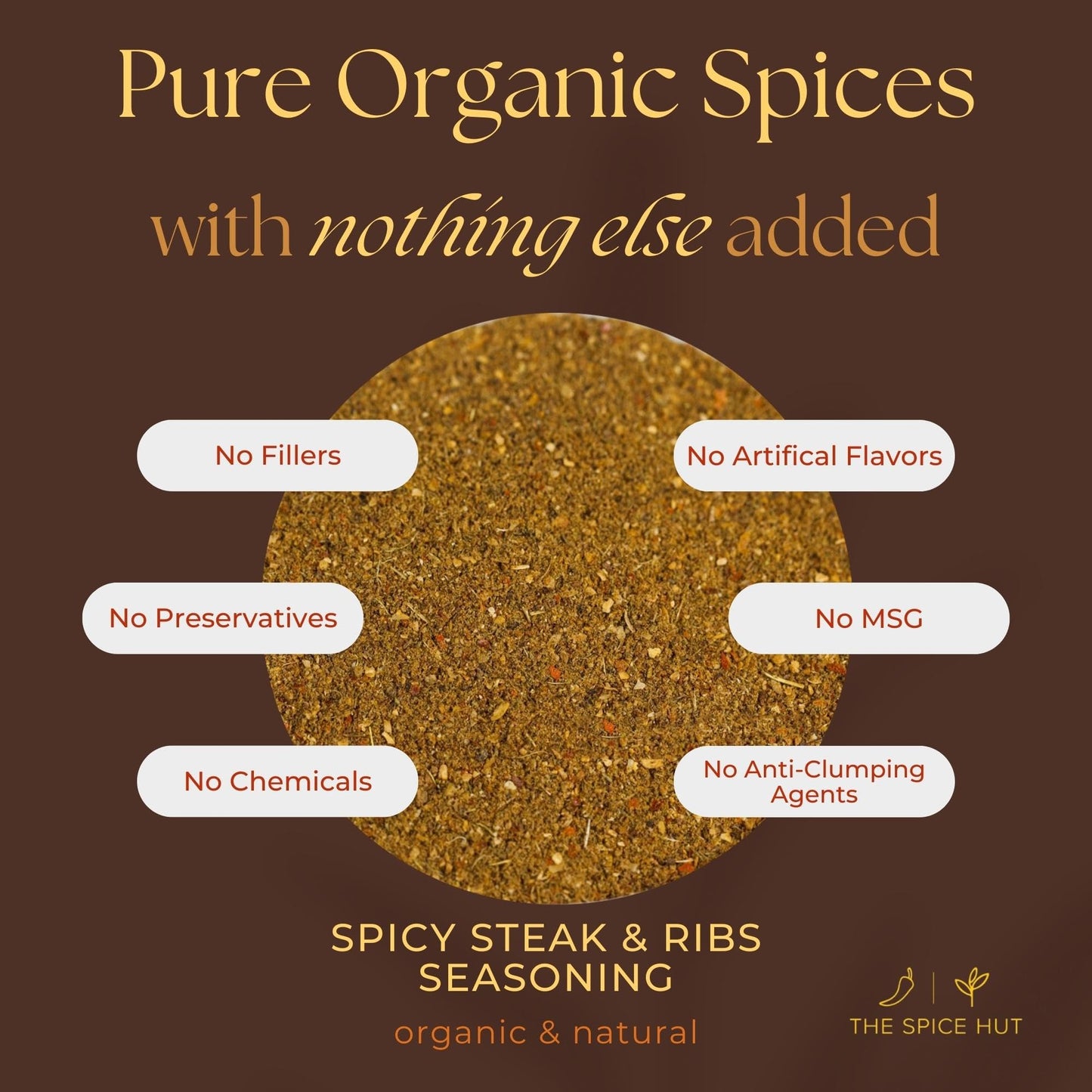 Organic Spicy Steak and Ribs Seasoning, No Salt, Flavorful All-Purpose Meat Spice Blend for Grilling Ribs, Burgers, Steak, Chicken, and Pork / Spicy