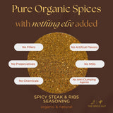 Organic Spicy Steak and Ribs Seasoning, No Salt, Flavorful All-Purpose Meat Spice Blend for Grilling Ribs, Burgers, Steak, Chicken, and Pork / Spicy