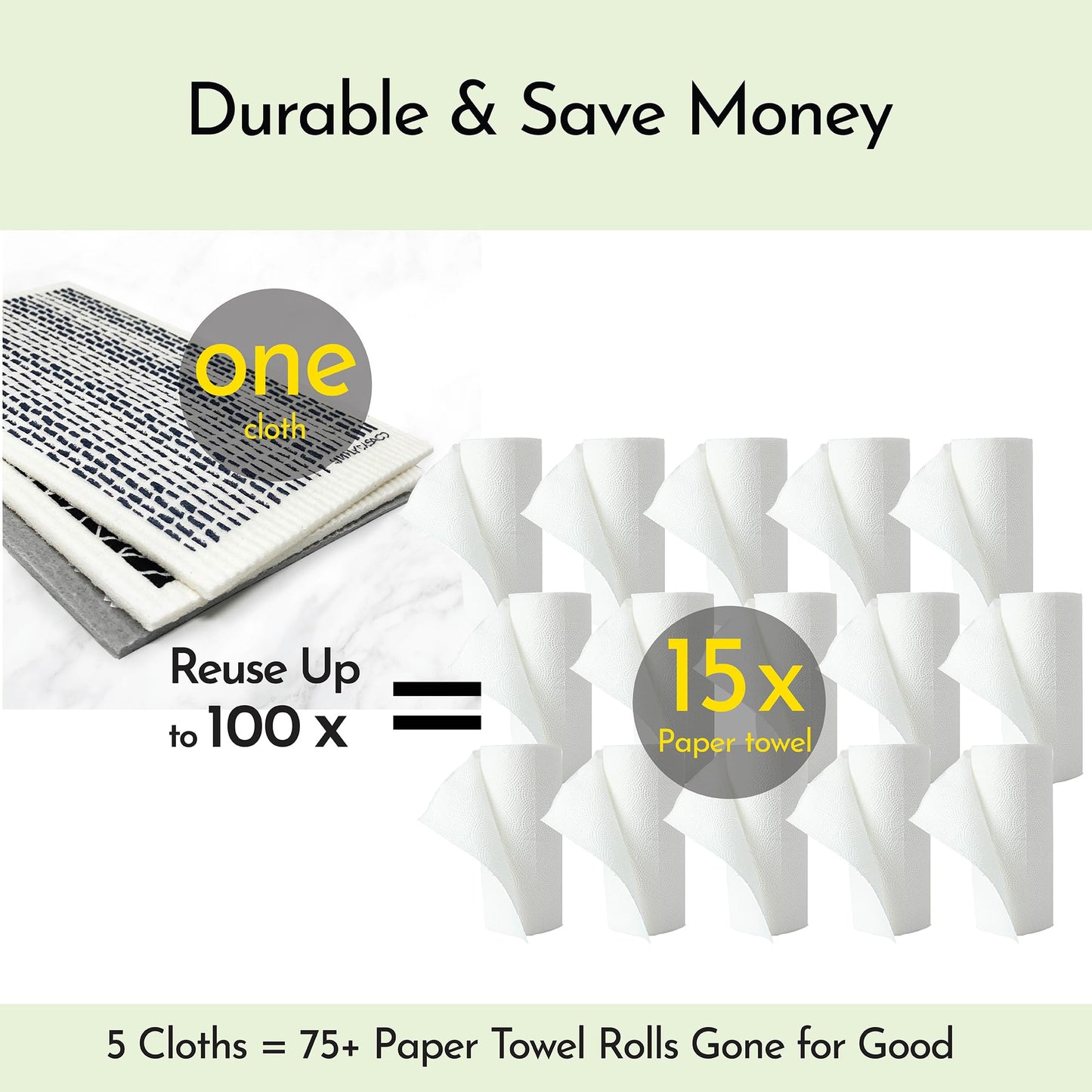 SIMPLYCASA Long 5?Pack Swedish Dishcloths - Reusable, Cellulose Sponge Dish Cloths for Washing Dishes, Paper Towel Replacement, Plastic-Free