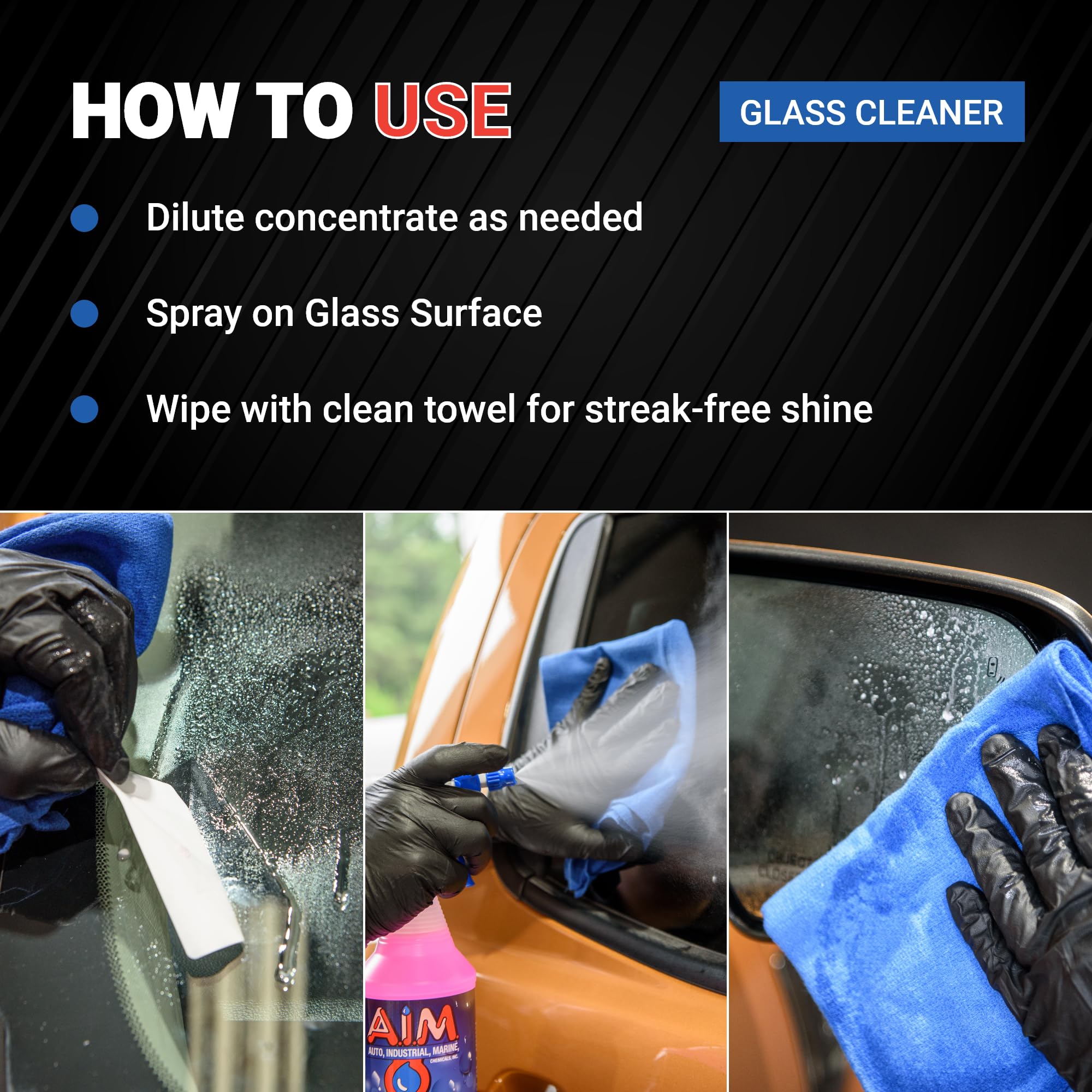 AIM Chemicals Ammoniated Glass Cleaner Concentrate - Streak-Free Shine for Windows, Cars, Homes, Offices - Dilutes 10:1 - Removes Dirt, Grime