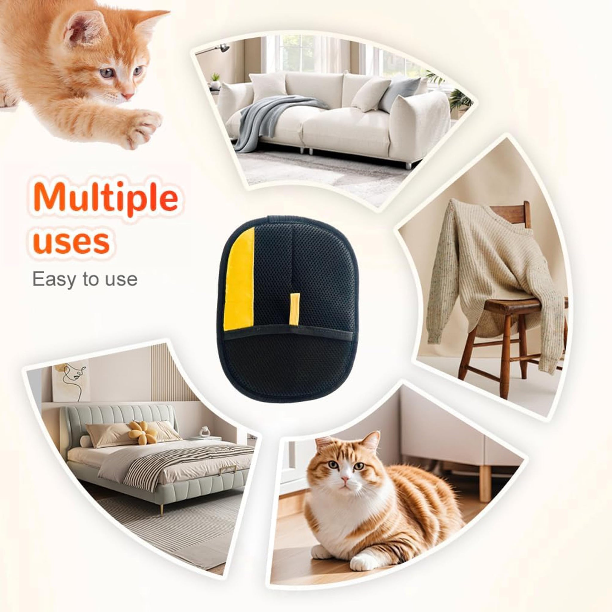 2pcs Pet Hair Removal Glove for Dogs & Cats - Upgraded Reusable Electrostatic Fur Remover Tool for Clothing, Furniture, Couch, Carpet, and Car Seats