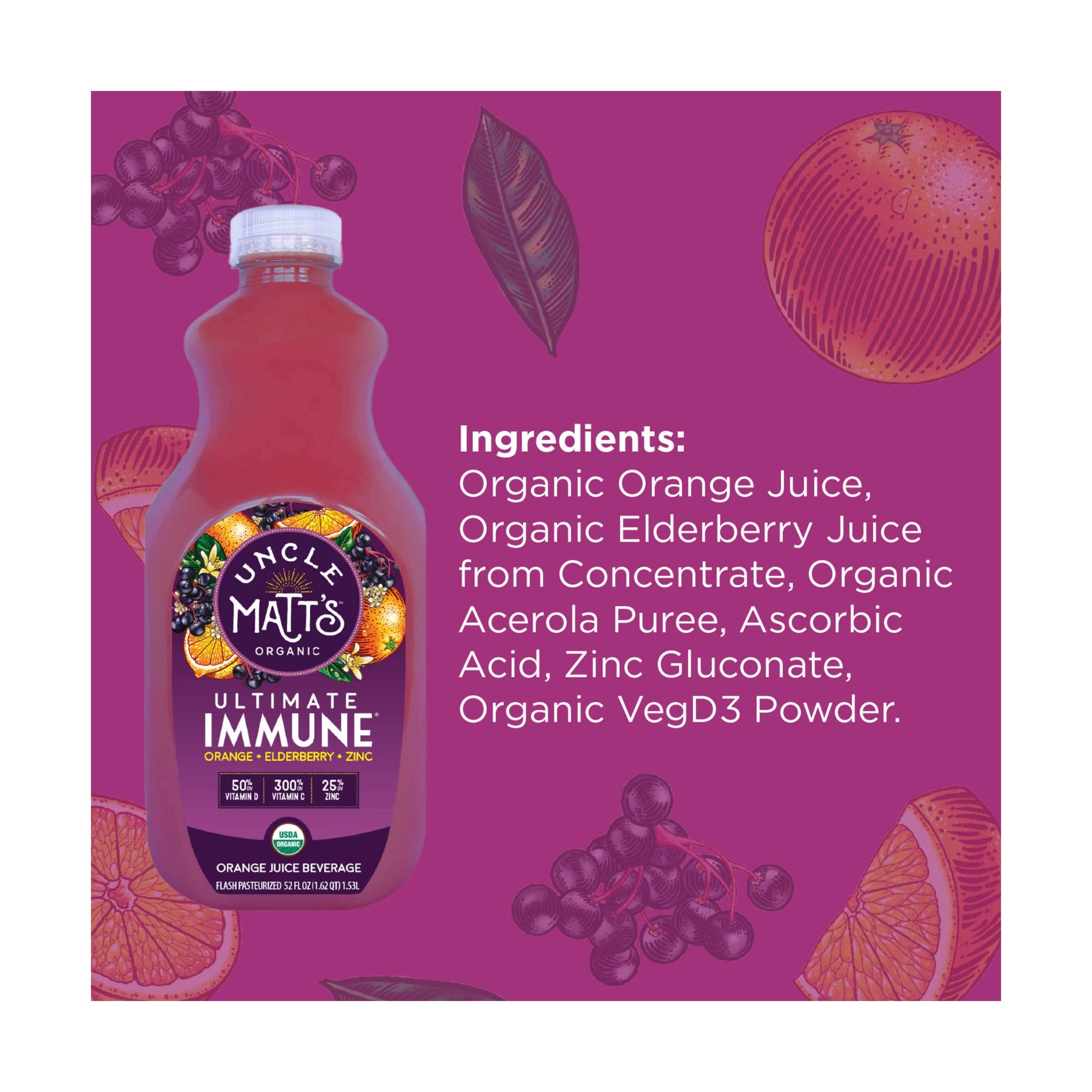 Uncle Matts Organic Ultimate Immune Orange Elderberry Zinc Juice, 52 FZ