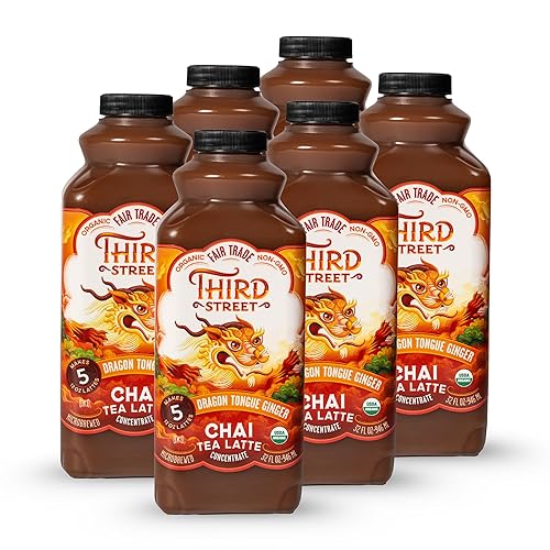 Third Street Inc Organic Dragon Tongue Ginger Chai Concentrate 6-Pack, 32 Fl. Oz., Black Tea Latte Concentrate, Generously Spiced Tea Blend