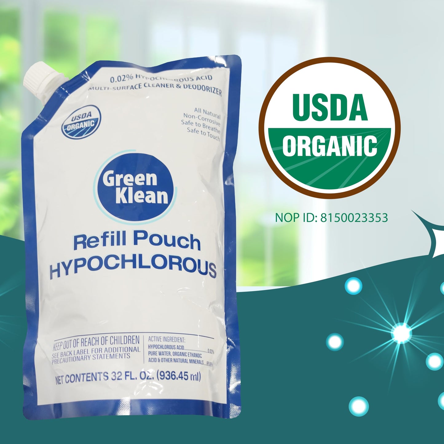 Green Klean Hypochlorous Hypochlorous Acid Spray For Home 32oz Hypochlorous Acid Cleaner - Safe for Kids & Pets - Multi-Purpose Hypochlorous Acid