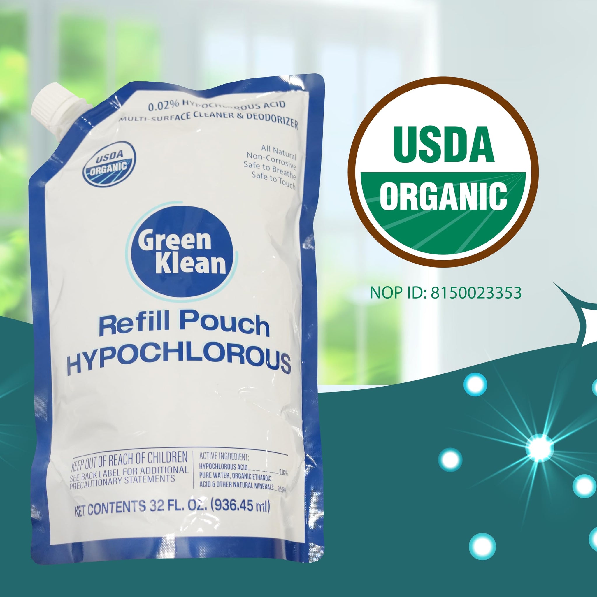 Green Klean Hypochlorous Hypochlorous Acid Spray For Home 32oz Hypochlorous Acid Cleaner - Safe for Kids & Pets - Multi-Purpose Hypochlorous Acid