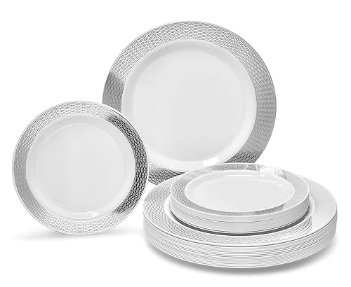 " OCCASIONS " 50 Plates Pack (25 Guests)-Heavyweight Wedding Party Disposable Plastic Plate Set -25 x 10.5'' Dinner + 25 x 7.5'' Salad/Dessert plates