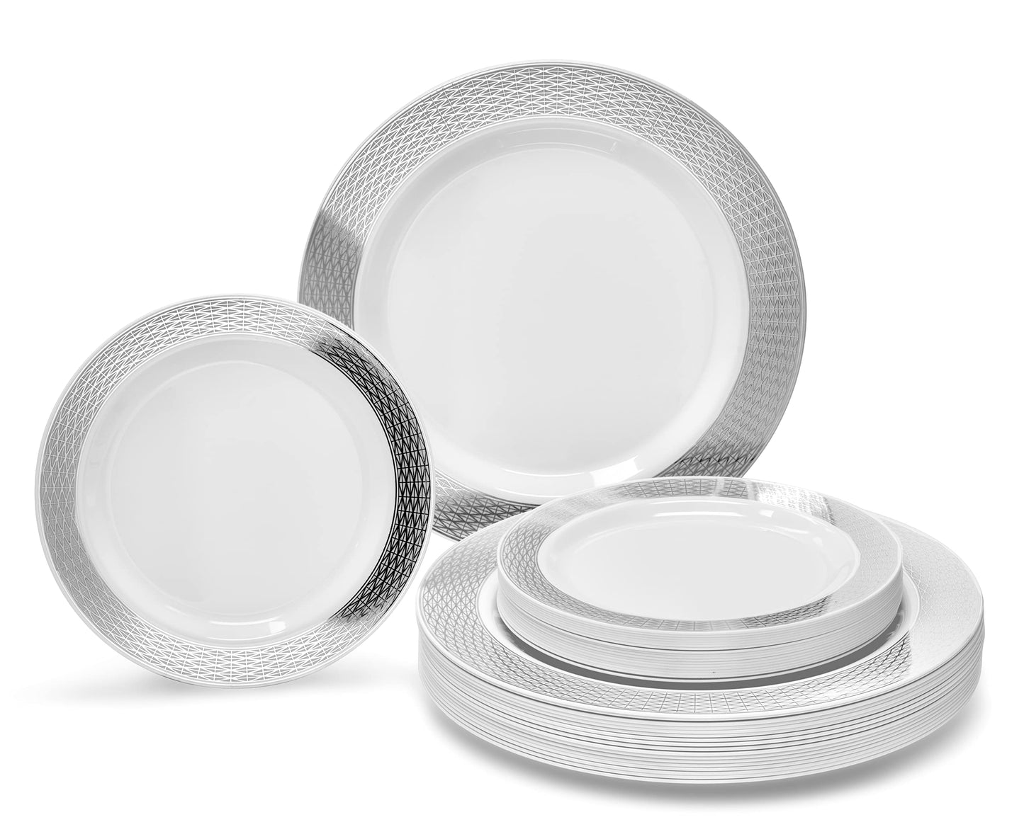 " OCCASIONS " 50 Plates Pack (25 Guests)-Heavyweight Wedding Party Disposable Plastic Plate Set -25 x 10.5'' Dinner + 25 x 7.5'' Salad/Dessert plates