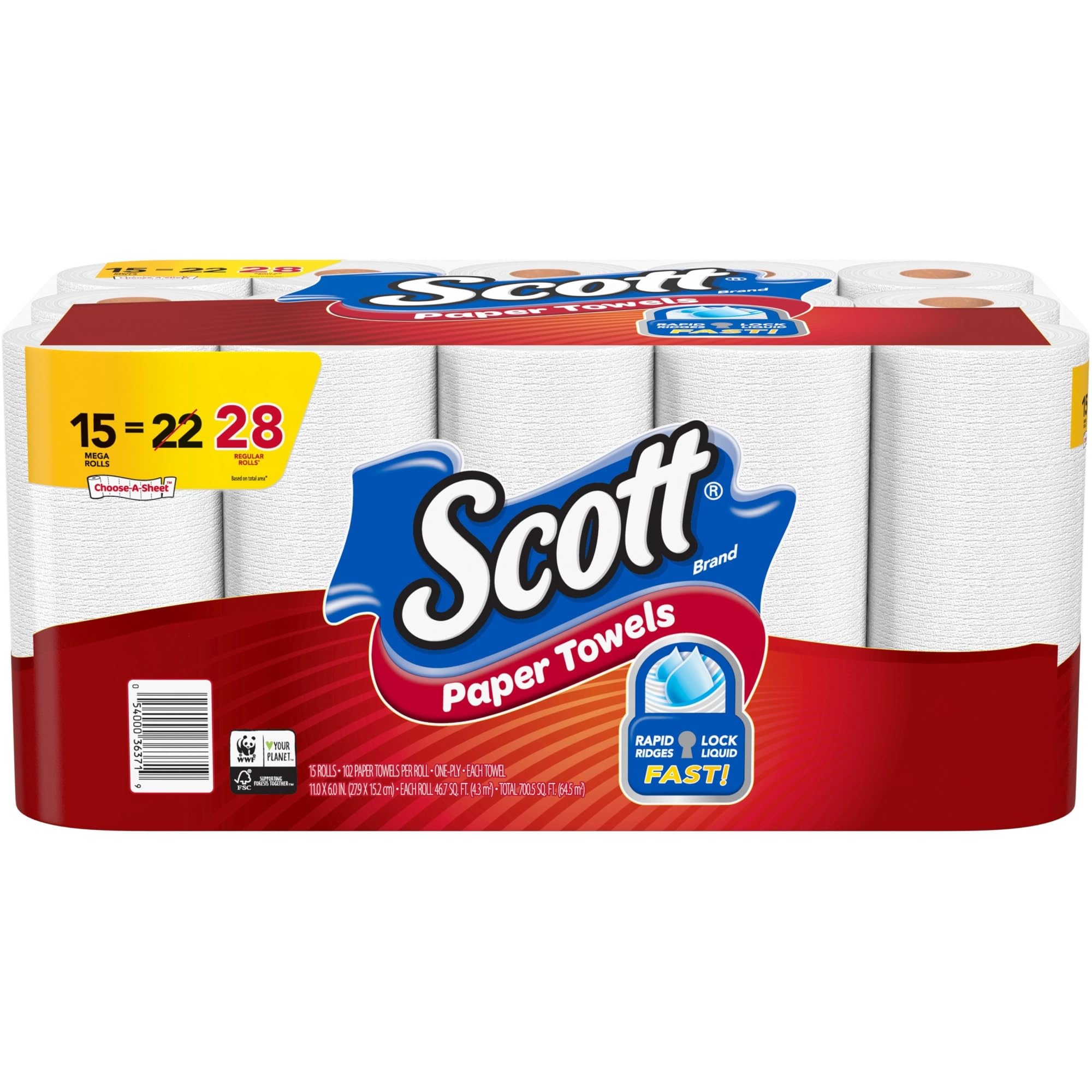 Scott 36371 Choose-A-Sheet Mega Roll Paper Towels, 1-Ply, White, 102 per Roll (Case of 28 Rolls)