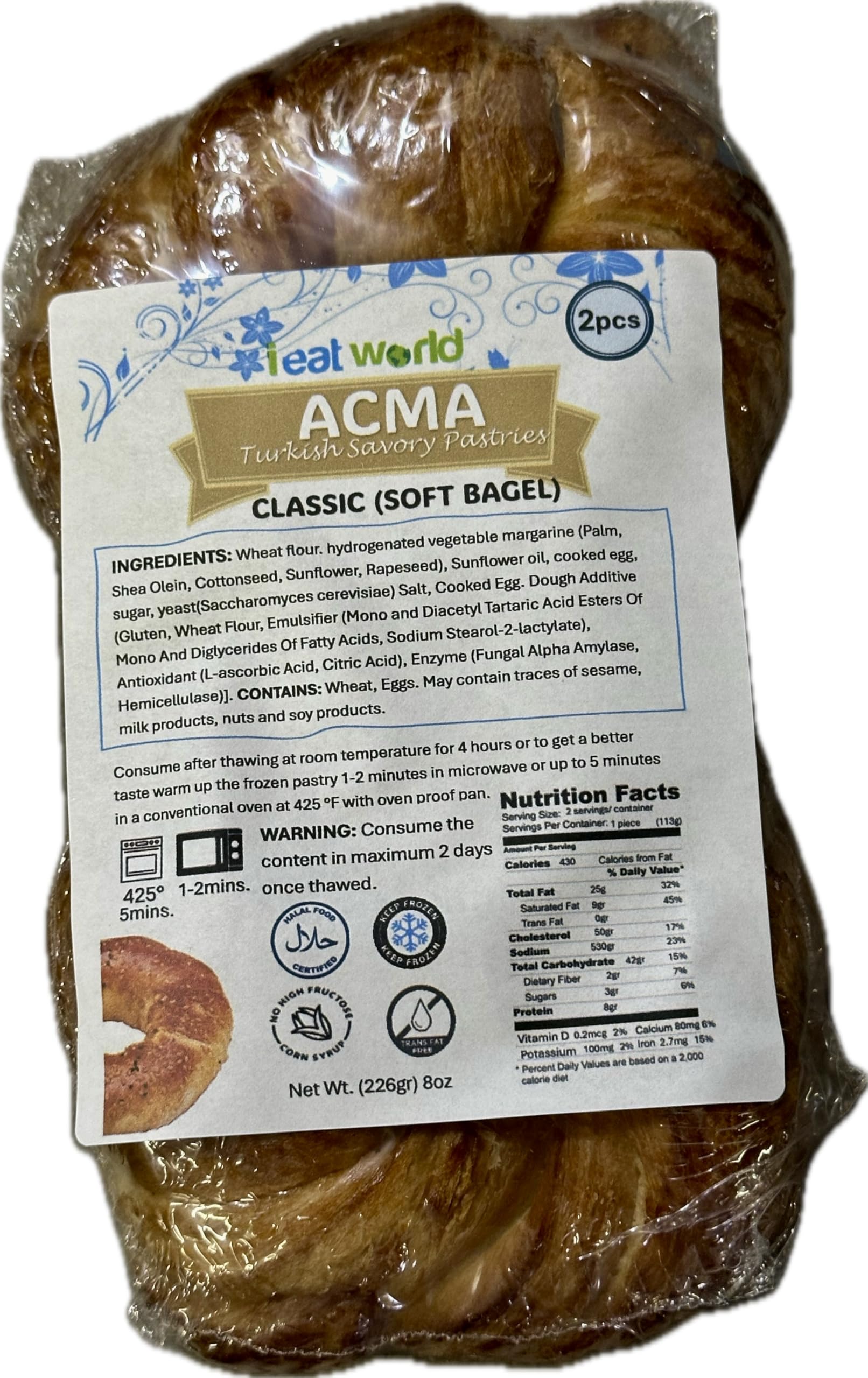 IEATWORLD Turkish Bakery - Pogaca - Acma - Mozzarella - Olives - Feta Cheese - Potato 2 Pack Packages (2 Pack, Plain Acma)