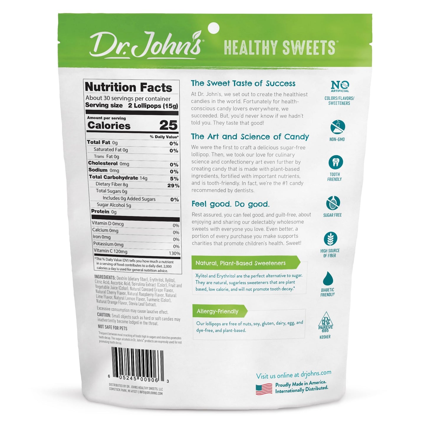 Dr. John’s Sugar Free Candy, Healthy Lollipops with Zero Sugar, Low Calorie Snacks, Keto Friendly Hard Candy Sweets, Classic Fruit, Oval, 60 Count, 1