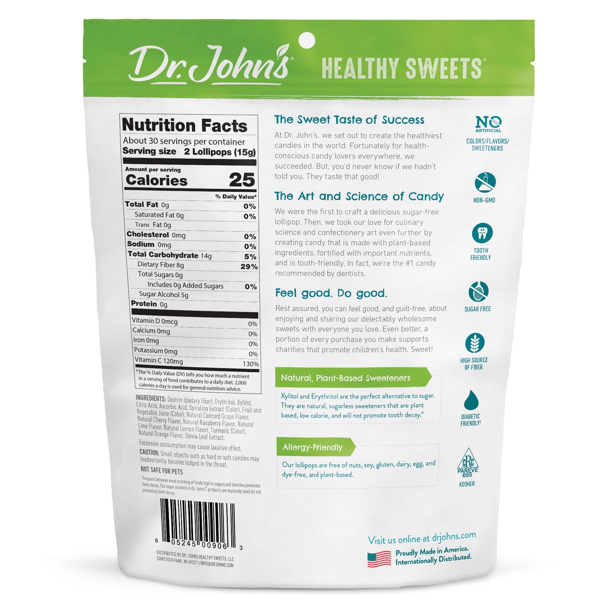 Dr. John’s Sugar Free Candy, Healthy Lollipops with Zero Sugar, Low Calorie Snacks, Keto Friendly Hard Candy Sweets, Classic Fruit, Oval, 60 Count, 1