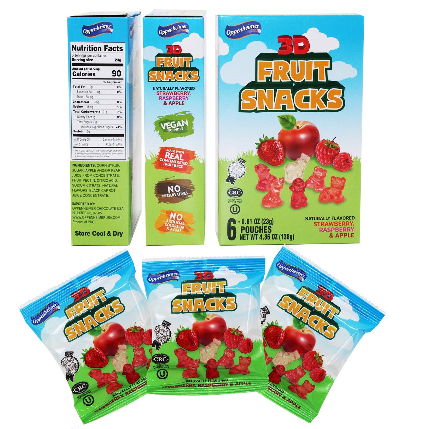 Fruit Snacks 3D Animals Gummy Candy Gift Box Snack, Kosher, Naturally Flavored, Made With Real Concentrated Fruit Juice, No Artificial Colors or