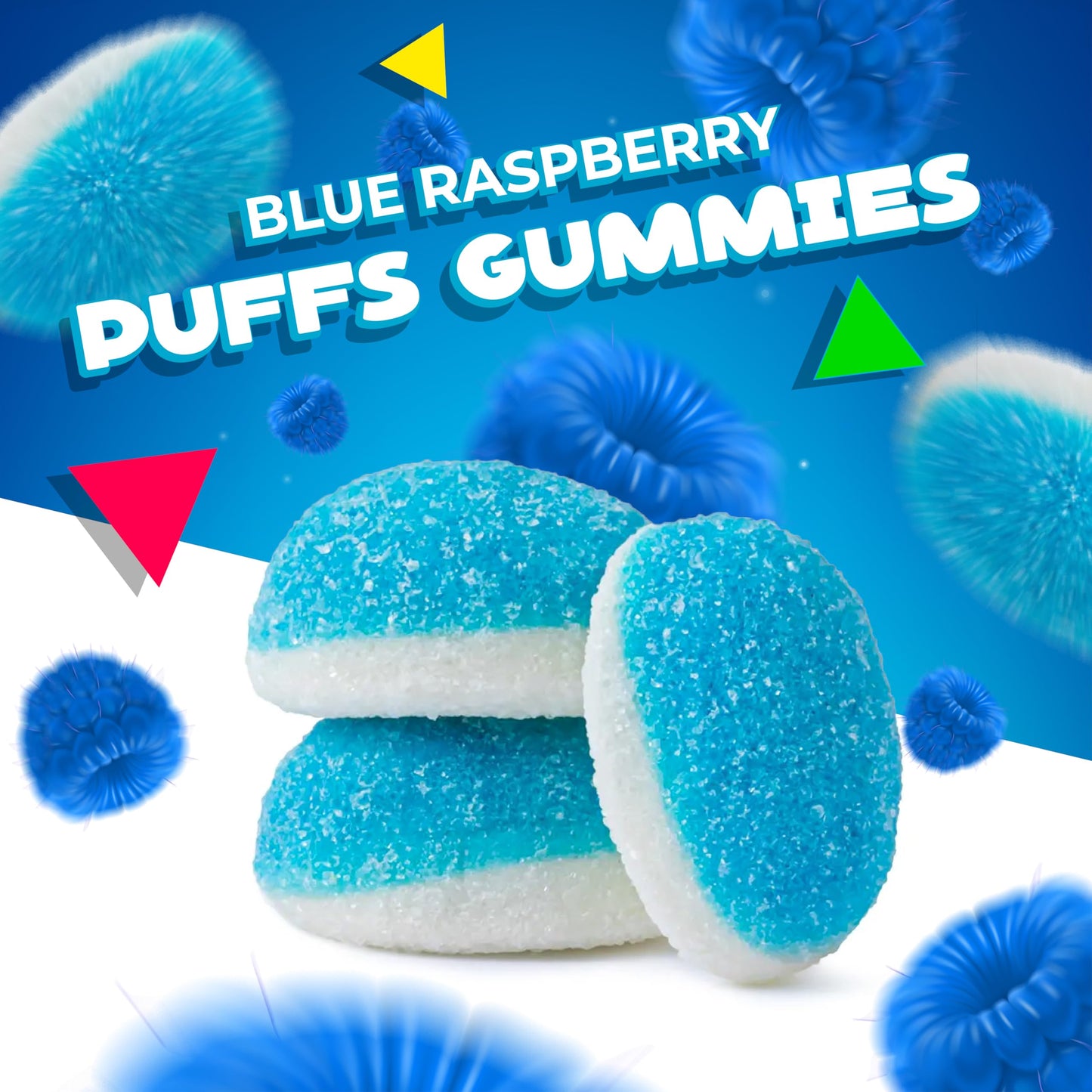 Blue Raspberry Puffs Gummy Candy | 1 Pound Bag | Blue Candy for Baby Shower Favors & Gender Reveal Parties | Fluffy Gummies for Goodie Bags & Cake