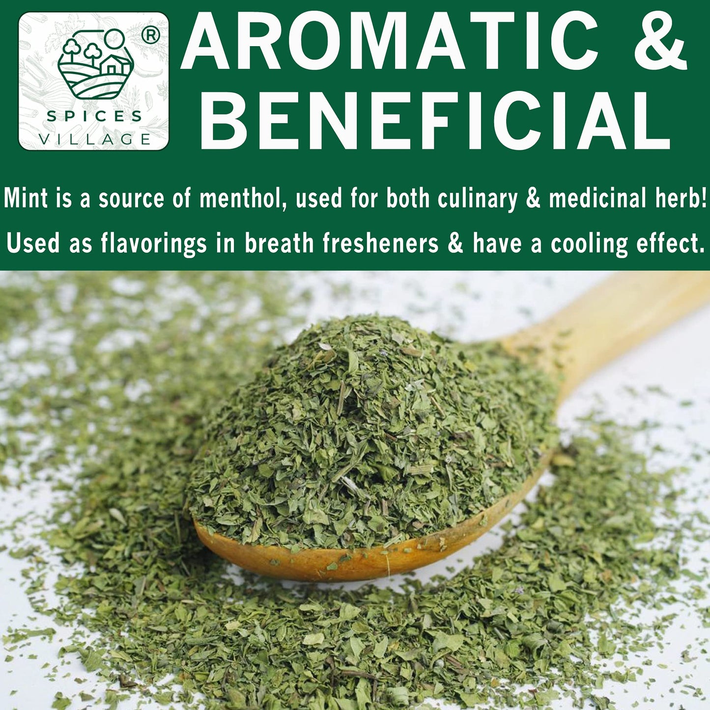 Spices Village Dried Mint for Cooking, Mint Spice Great for Loose Leaf Tea, 2 oz, Dried Mint Seasoning,- Kosher, Gluten Free, Non GMO, Resealable Bulk