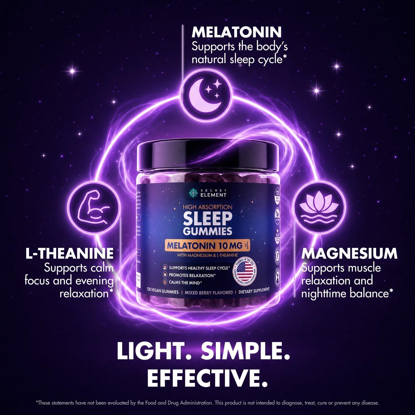 Mixed Berry Gummies with Melatonin 10mg, Magnesium & L-Theanine - Vegan, Non-GMO, Sugar Free