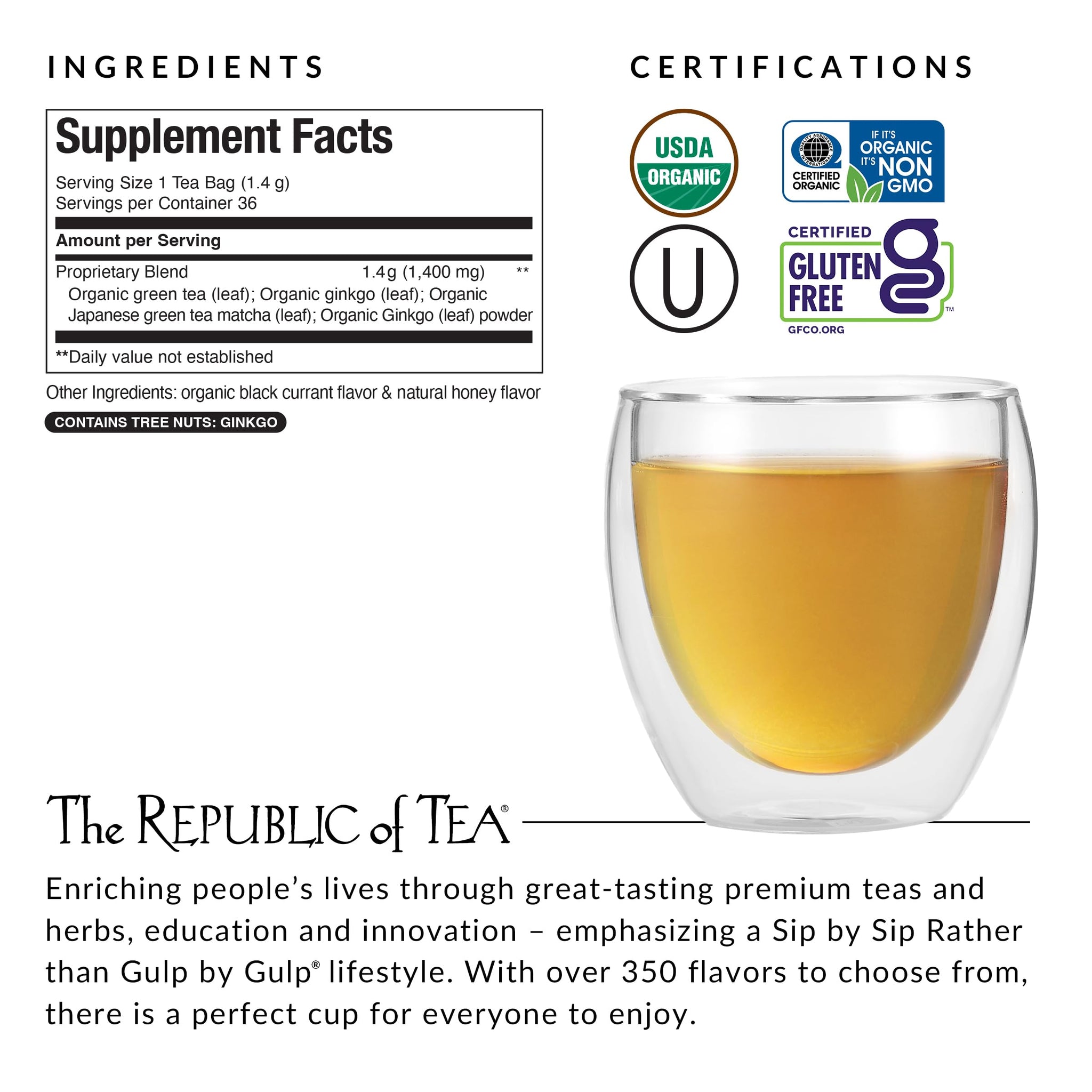 The Republic of Tea - Brain Boost SuperGreen Green Tea, Ginkgo Biloba, and Matcha Tea Blend (36 Tea Bags)