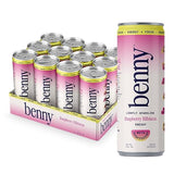 Benny Raspberry Hibiscus Sparkling Clean Energy Drink | 80mg Natural Caffeine Yerba Mate | Lion's Mane & Ginseng | 1g Sugar, 5 Calories | No
