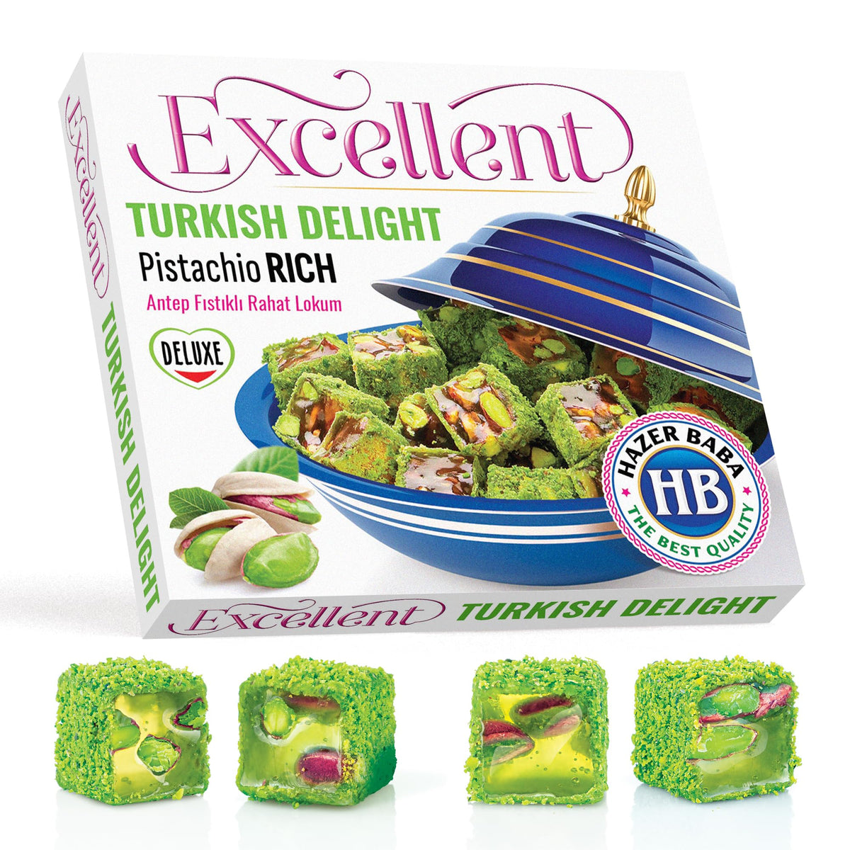 HazerBaba Double Roasted Turkish Delight Pistachio Candy, 7oz (Pack of 1)