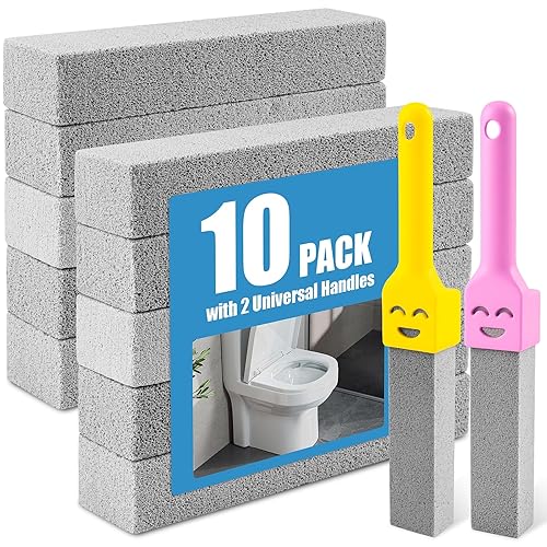 MEQHUO 10 Pack Pumice Stone with 2 Handles, Toilet Bowl Cleaner Ring Remover, Pumice Stone for Toilet Cleaning, Bathtub, Grill, Pool, Sinks, Stove