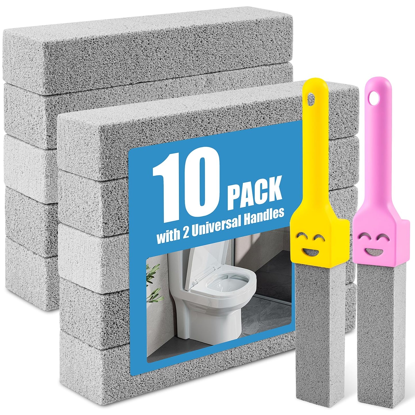 MEQHUO 10 Pack Pumice Stone with 2 Handles, Toilet Bowl Cleaner Ring Remover, Pumice Stone for Toilet Cleaning, Bathtub, Grill, Pool, Sinks, Stove