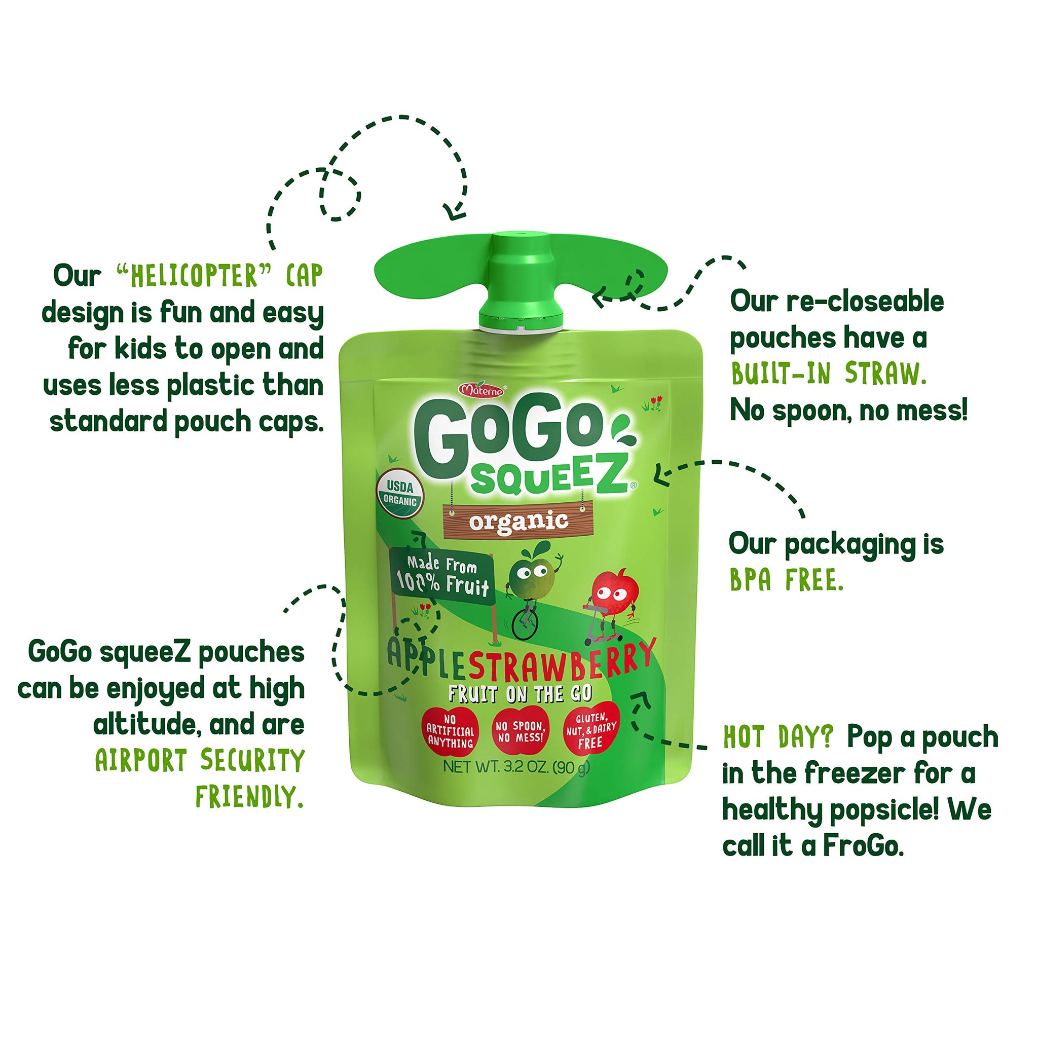 GoGo squeeZ Organic Applesauce, Apple Strawberry, 3.2 Ounce (4 Pouches), Gluten Free, Vegan Friendly, Unsweetened Applesauce, Recloseable, BPA Free