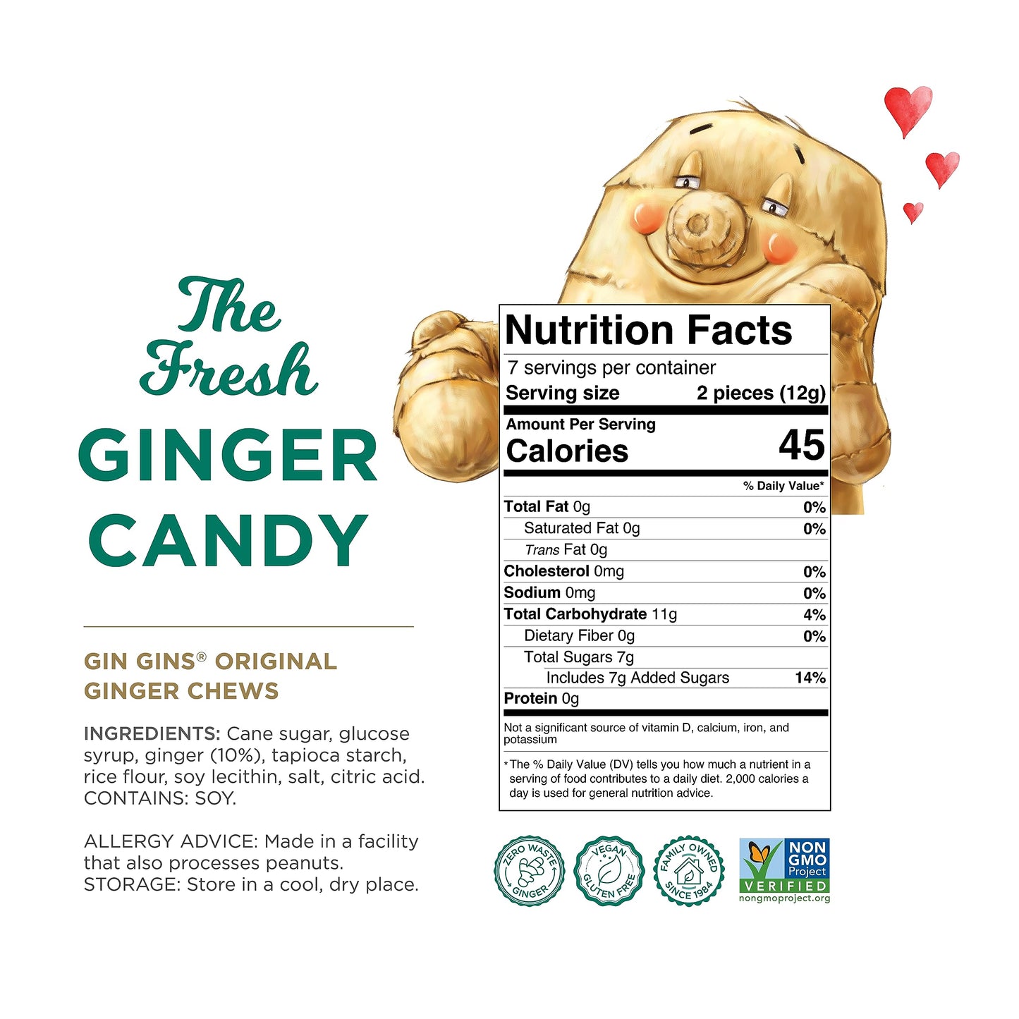 GIN GINS Original Ginger Chews by The Ginger People - Individually Wrapped Healthy Candy - 3 oz Bag - Pack of 24