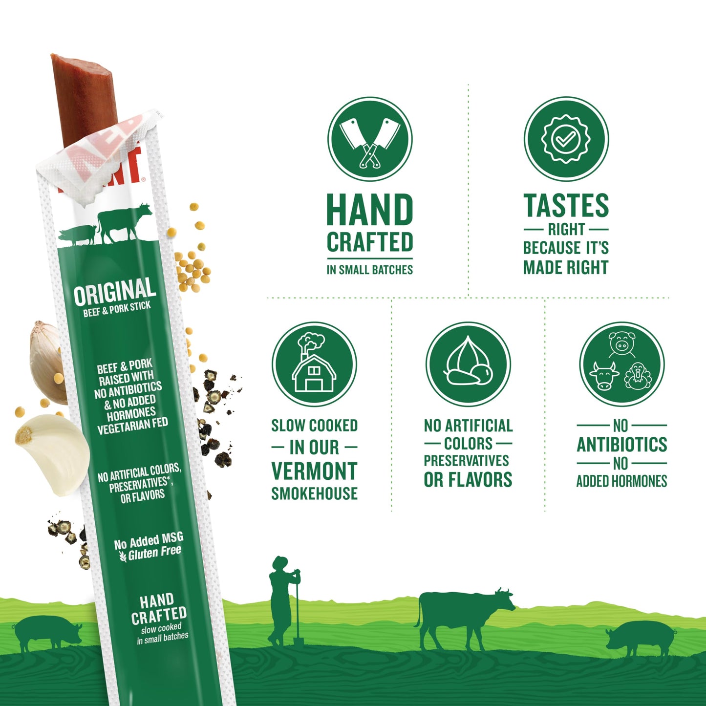 Snack Sticks by Vermont Smoke & Cure - Original Flavor - Beef & Pork - Healthy Meat Protein - 1oz Jerky Stick - 1 Count (Pack of 1)