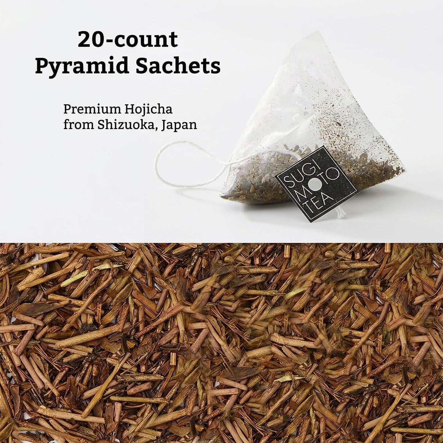 SUGIMOTO TEA Japanese Hojicha Roasted Green Tea Bags 20 Count
