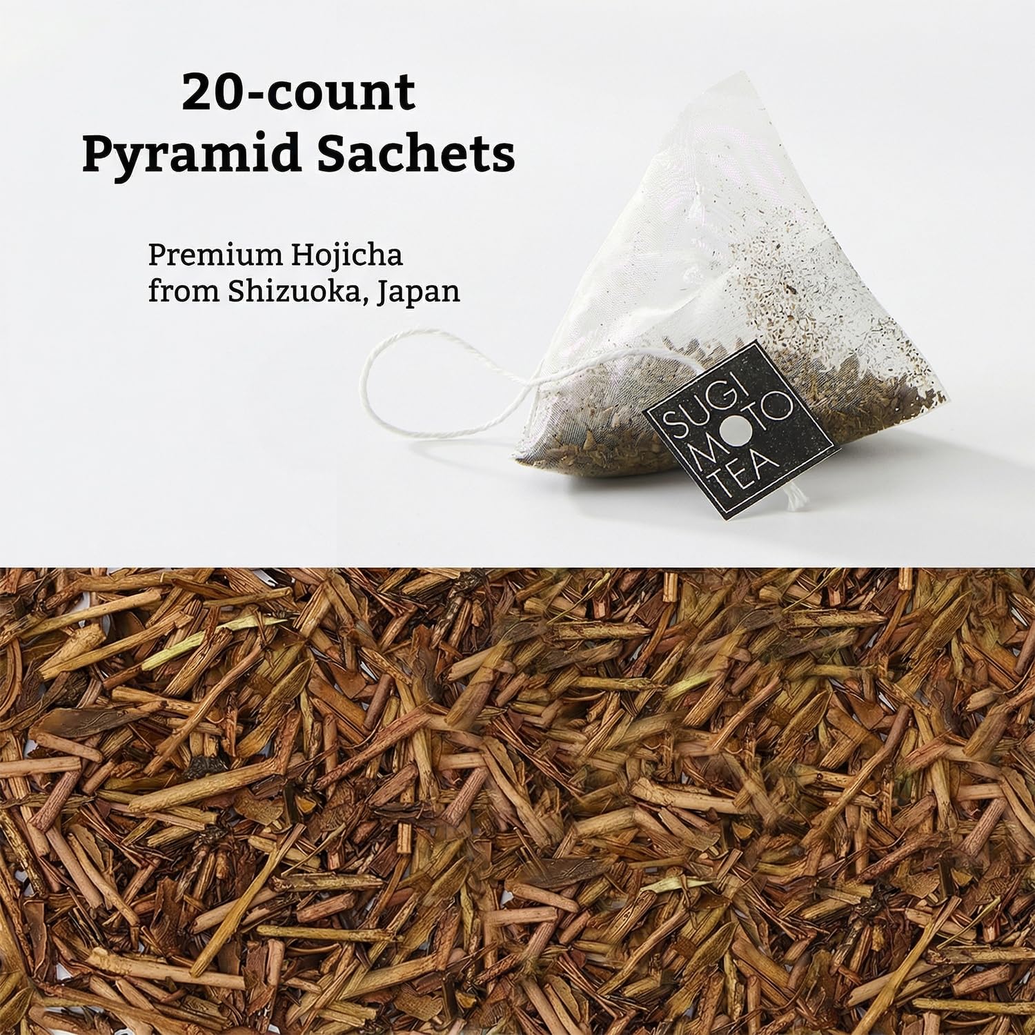 SUGIMOTO TEA Japanese Hojicha Roasted Green Tea Bags 20 Count