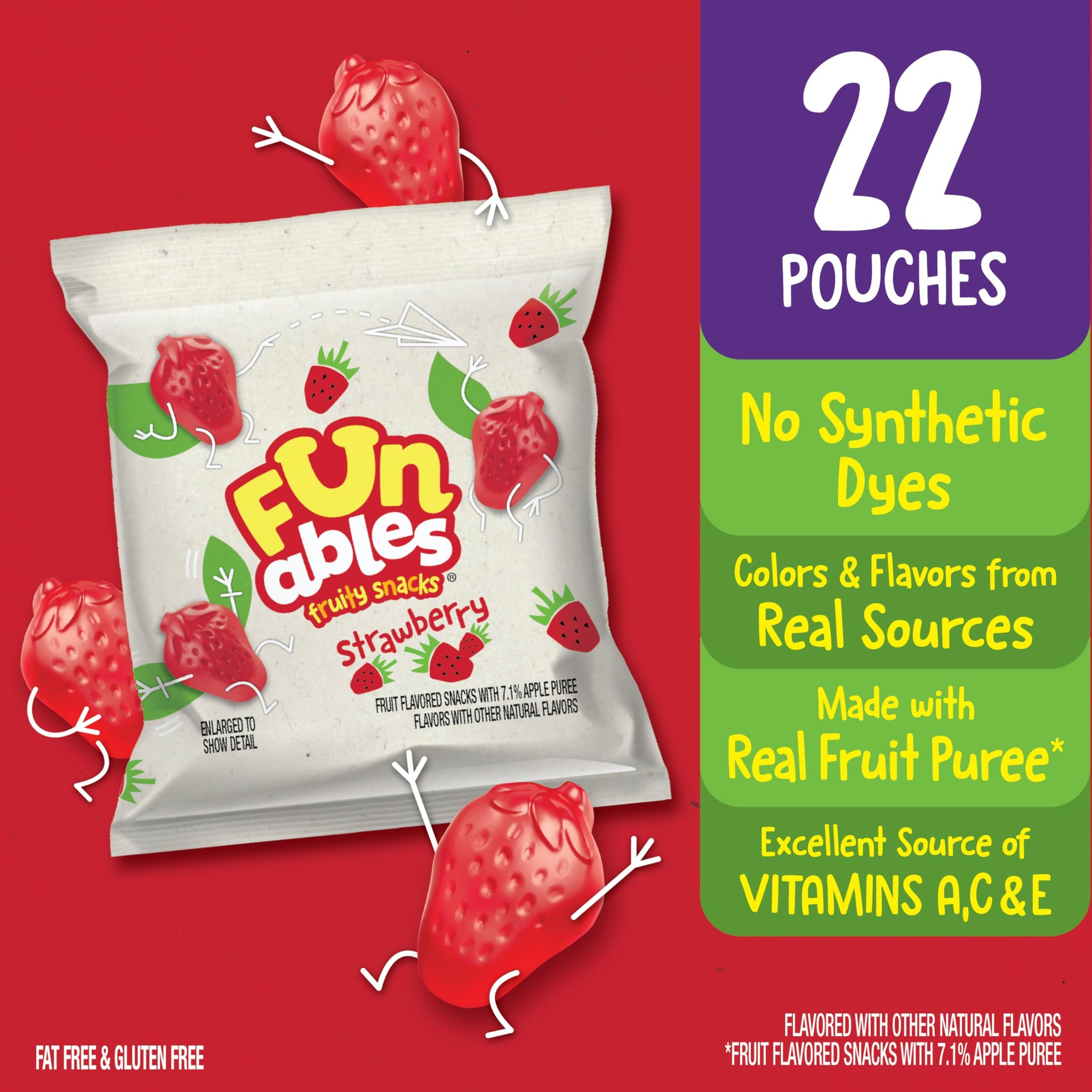 Funables Fruit Snacks, Strawberry Fruit Flavored Snacks, 0.8 Ounce Pouches (22 Count)