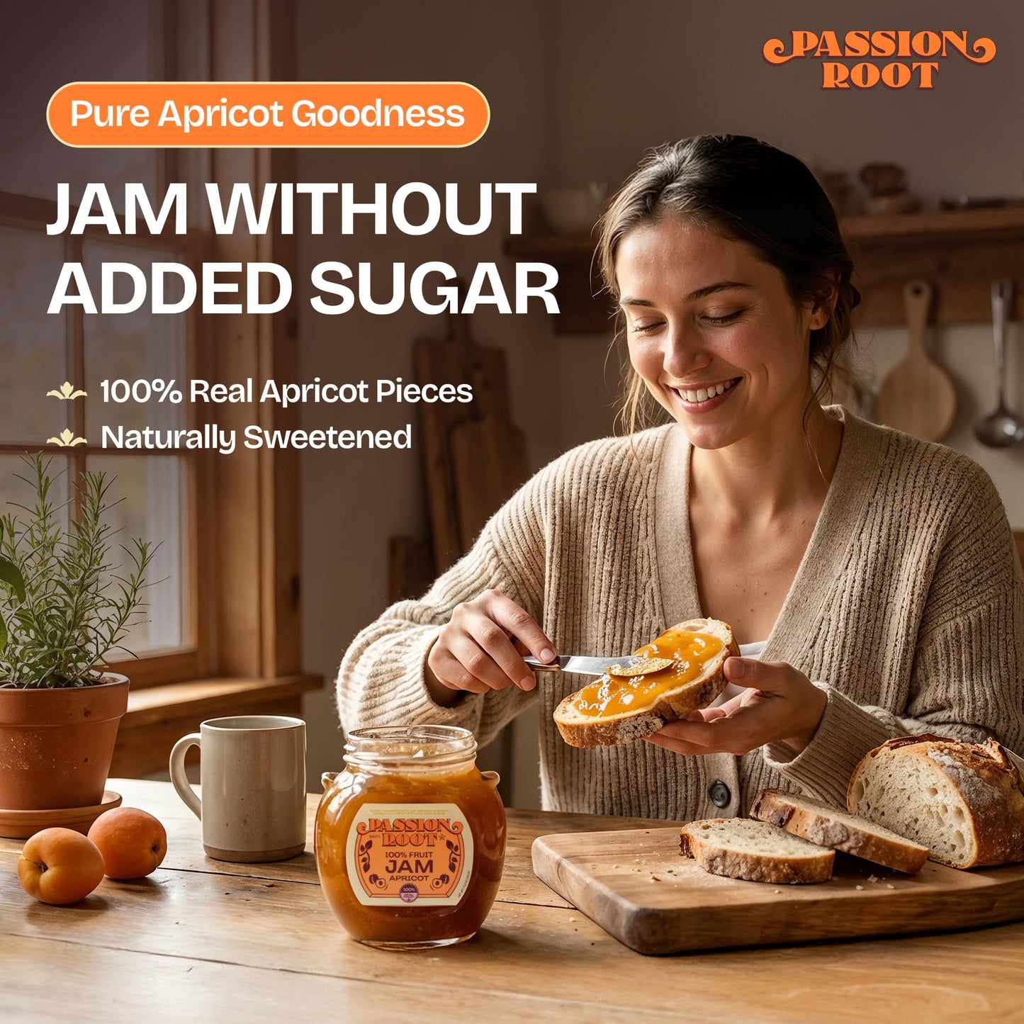 Passion Root Apricot Jam | All Natural Apricot Preserves with Real Fruit | No Added Sugar, No Preservatives, Non GMO, Gluten Free, Kosher Certified |