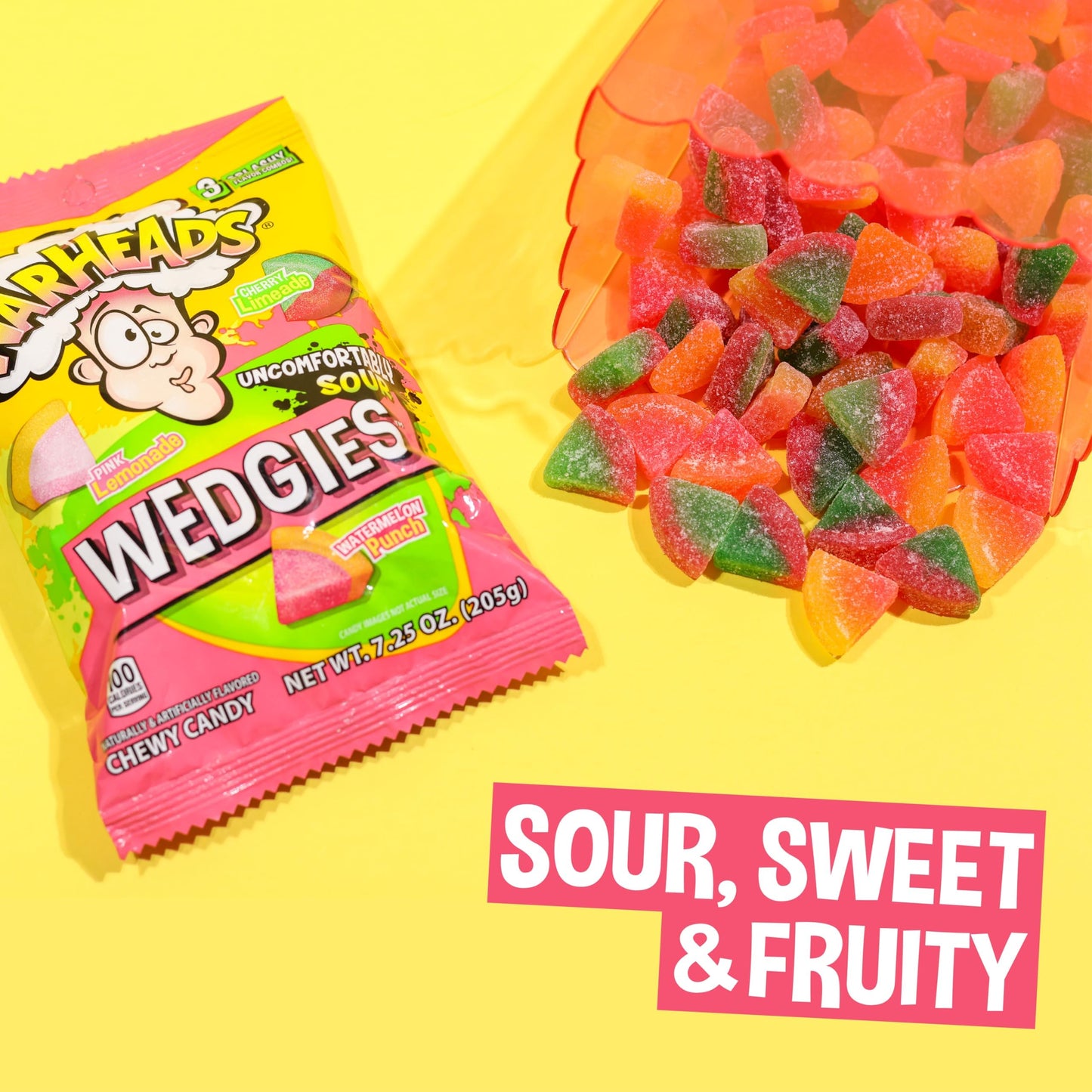 WARHEADS Wedgies - Sour Chewy Candy - Pink Lemonade, Cherry Limeade & Watermelon Punch Flavors - 4.5 oz. Bags - 2 Pack