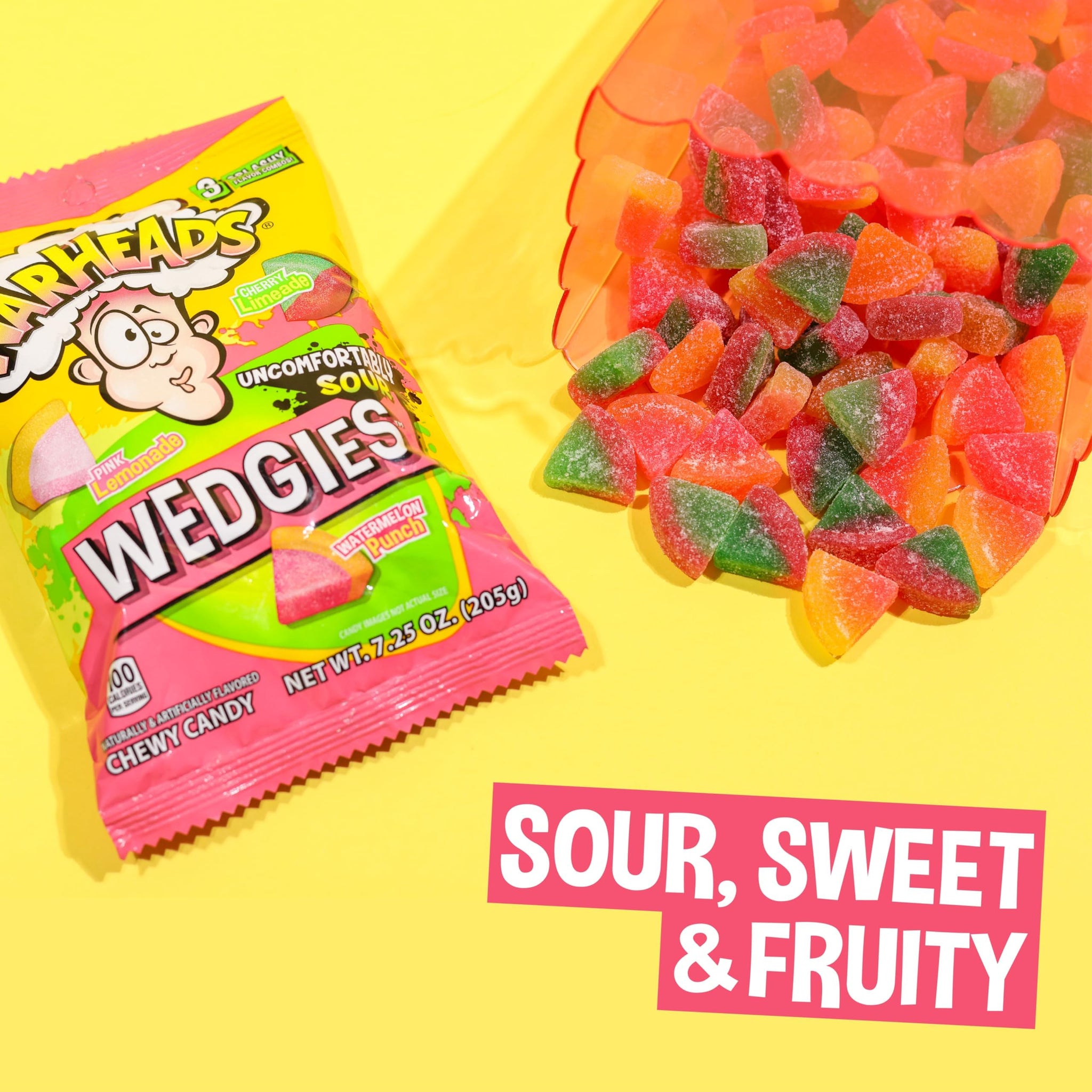 WARHEADS Wedgies - Sour Chewy Candy - Pink Lemonade, Cherry Limeade & Watermelon Punch Flavors - 4.5 oz. Bags - 2 Pack