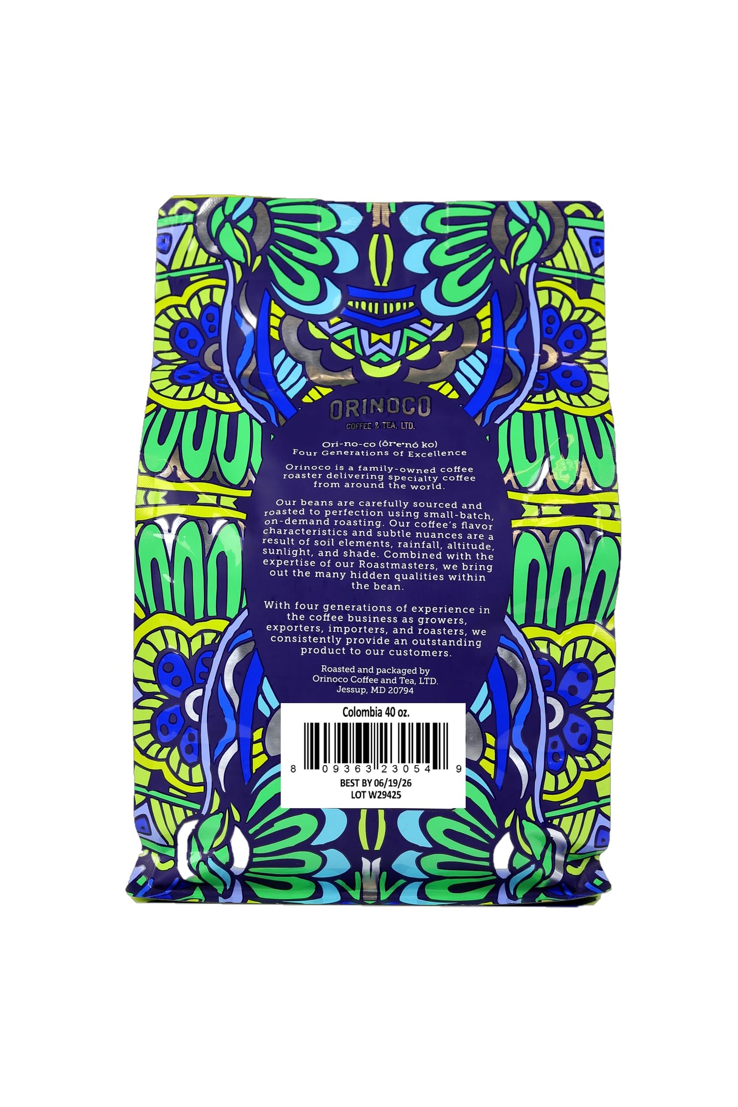 Orinoco Colombia La Meseta 2.5lb bag, Dark Roast, Whole Bean Coffee, 100% Arabica beans