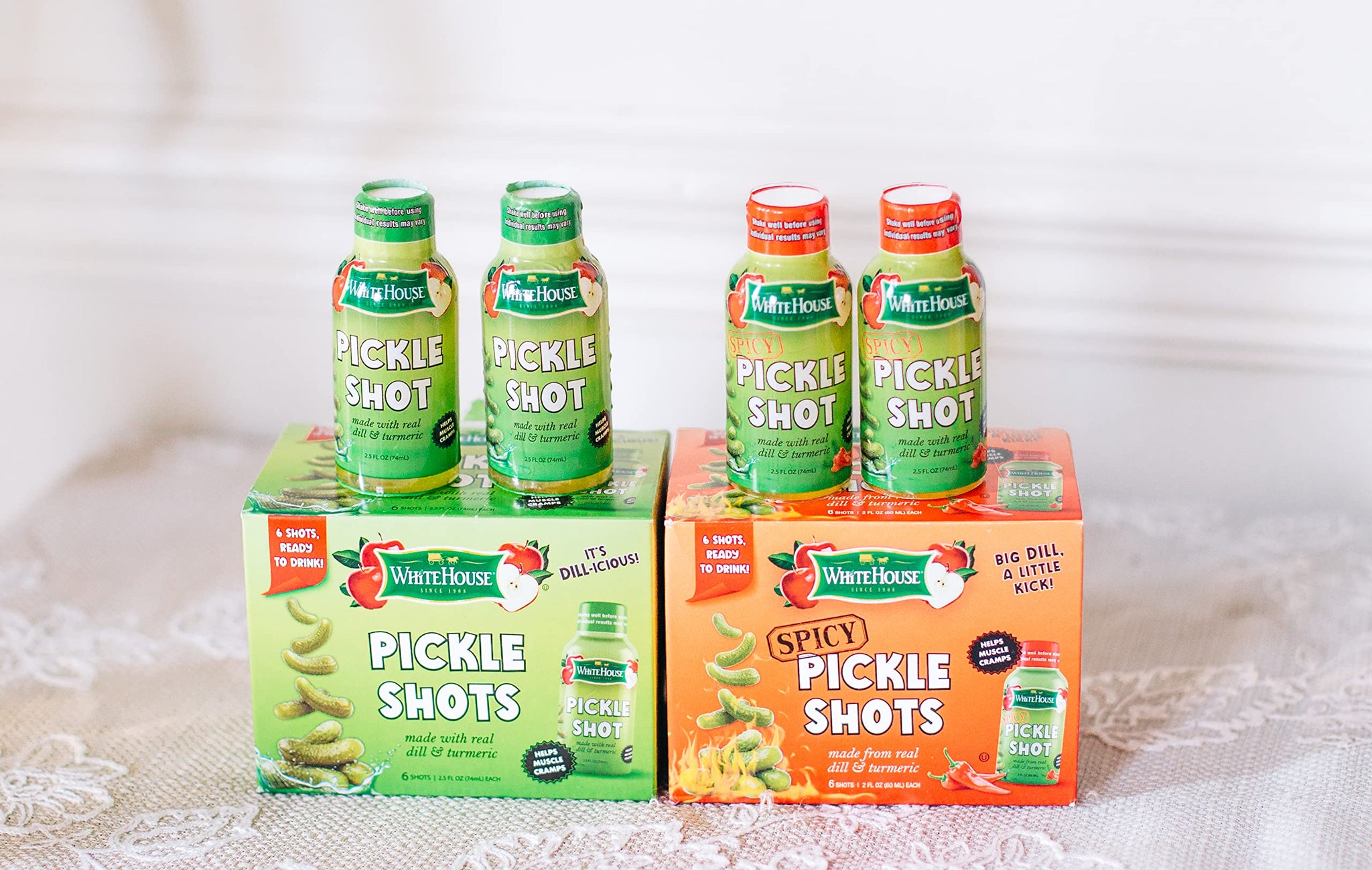 White House Pickle Shots, With Real Dill and Turmeric, Juice Hydrates and Helps Stop Muscle Cramps, On the Go (2 Fl Oz (Pack of 6), Dill Pickle)