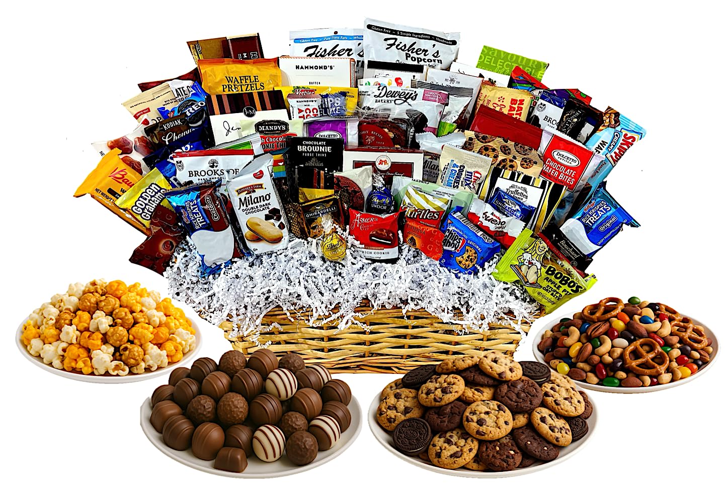 Handcrafted Gift Basket with Chocolates, Cookies, Snacks & Candy. Perfect for Birthdays, Sympathy, Holidays, Clients & Thank You Gifts (Platinum Plus