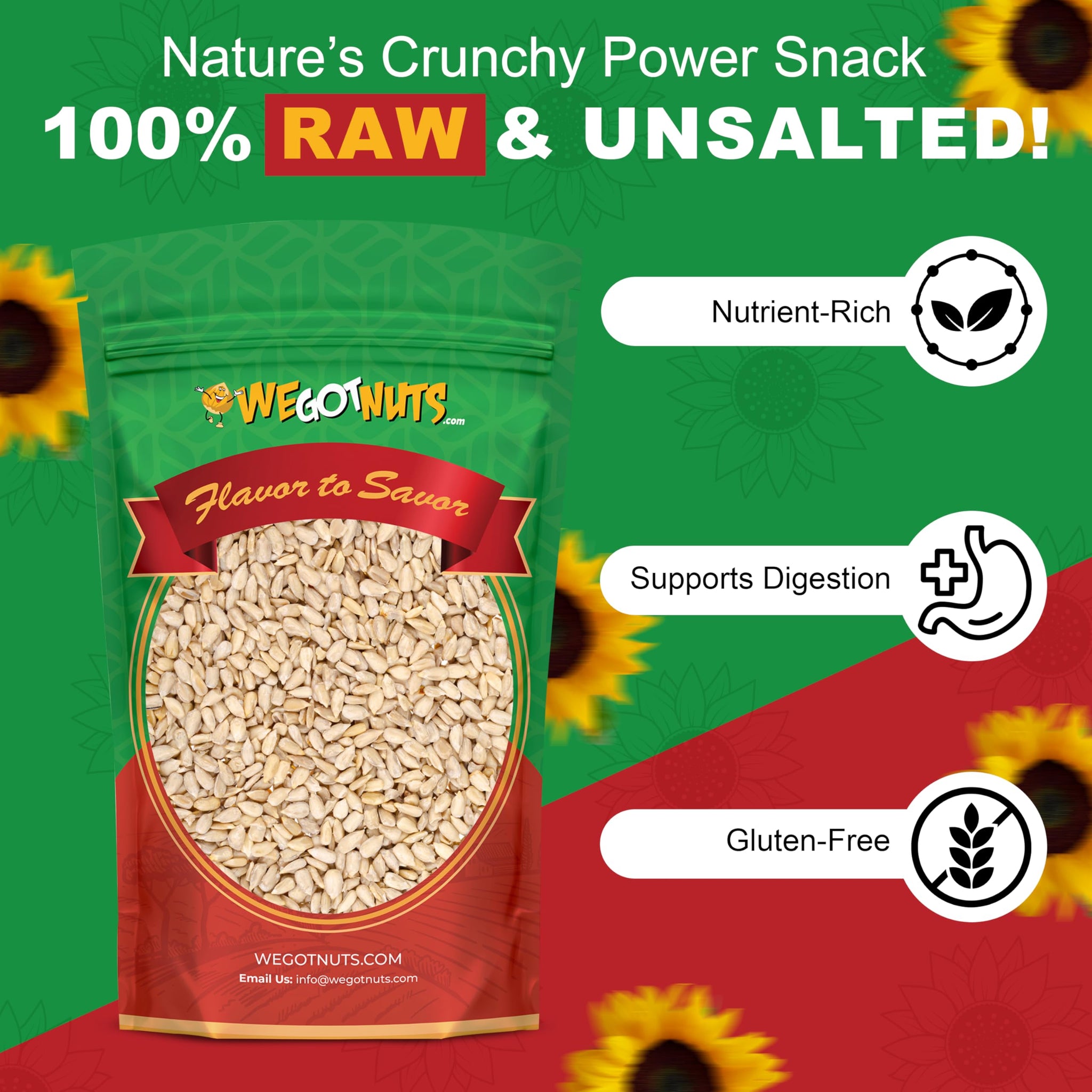 Raw Sunflower Seed Kernels by We Got Nuts - Premium Quality Kosher Shelled Sunflower Seeds - Natural & Healthy Fitness & Diet-Friendly Snack- Raw