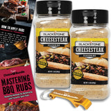 Blackstone Cheesesteak Seasoning - Gourmet Griddle Premium Barbecue Rub 2 Pk (14.6 oz) + BBQ Masters & Opener (4 Items)!