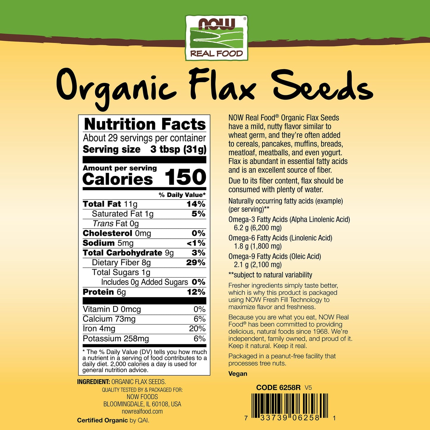 NOW Foods Organic Flax Seed, 32-Ounce (Pack of 8)